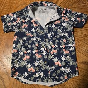 Eddie Bauer Shirt Kids 5 Blue Hawaiian Short Sleeve Button Up Floral Tropical